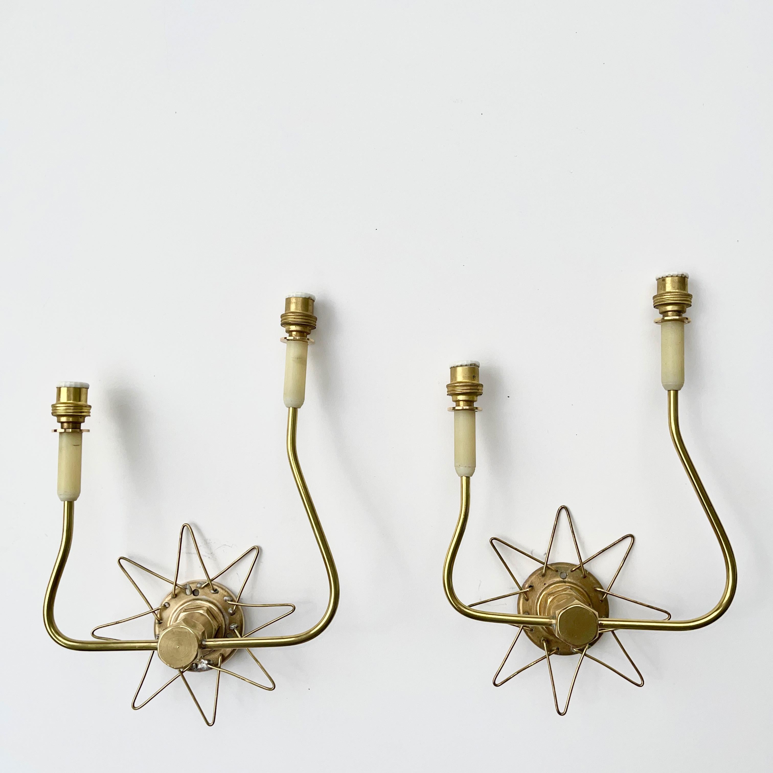 Pair of French 1950's Brass Wire Star Sconces For Sale 15