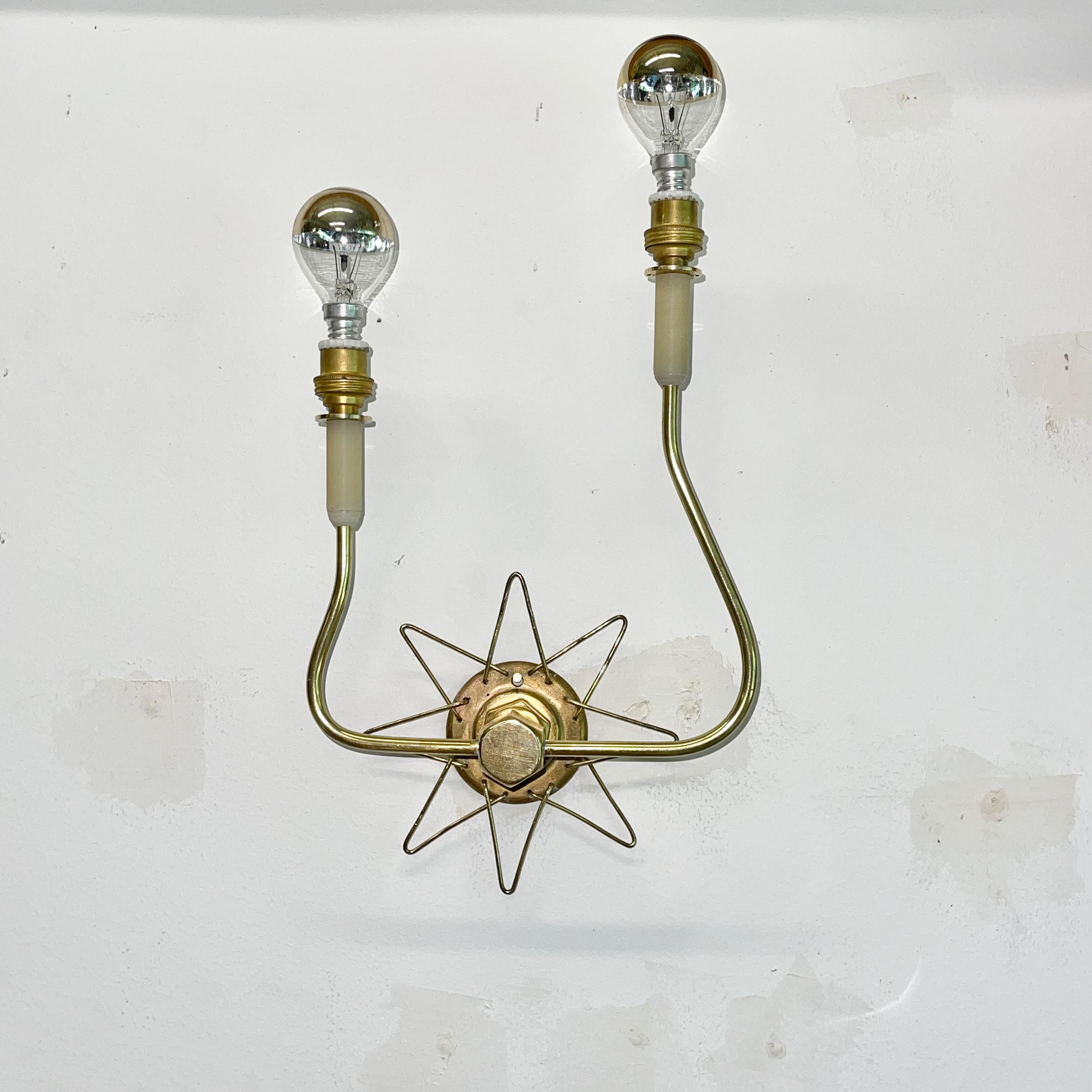 Nylon Pair of French 1950's Brass Wire Star Sconces For Sale