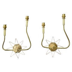 Pair of French 1950's Brass Wire Star Sconces