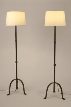 Pair of French 1950s Brutalist Forged Iron Floor Lamps
