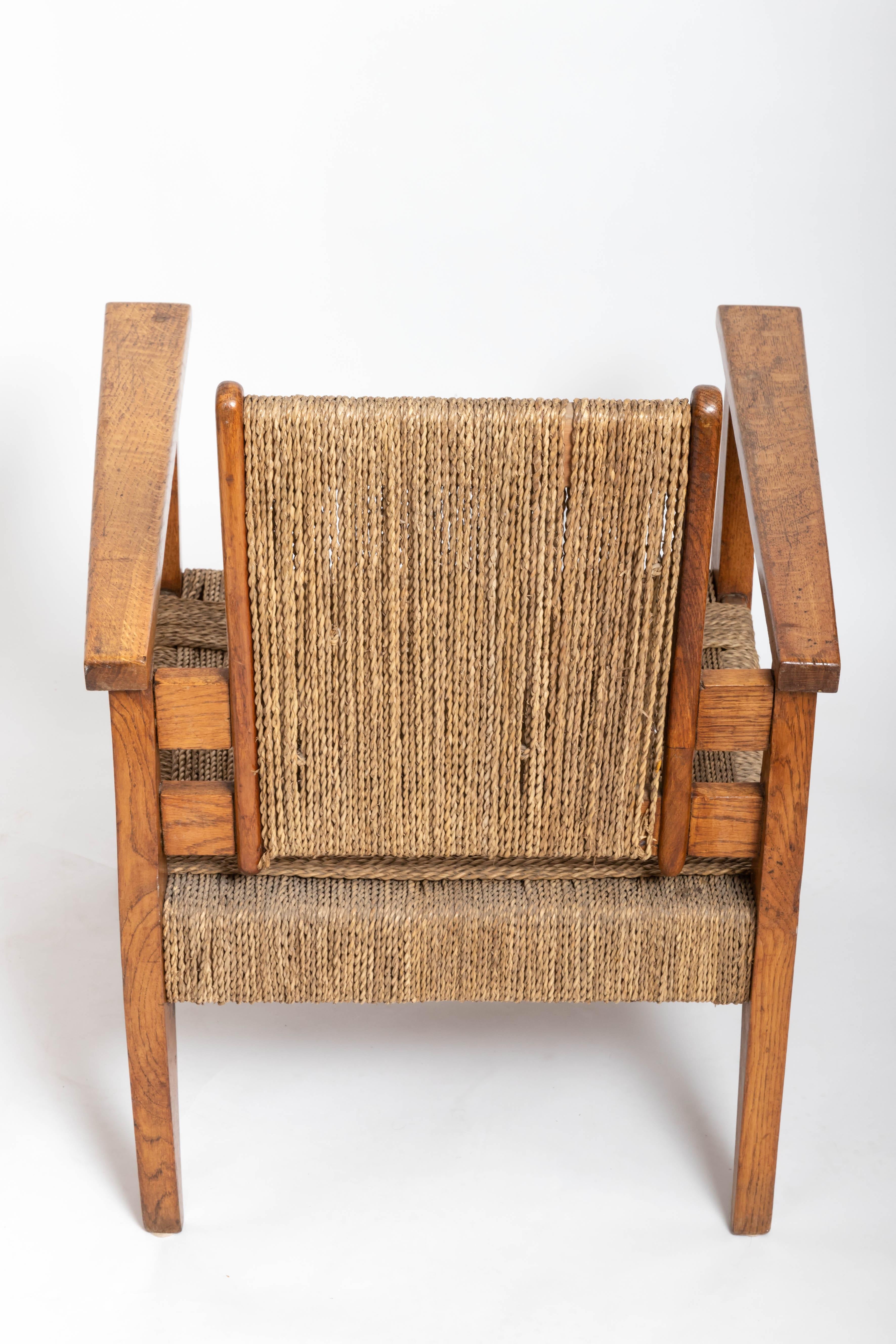Pair of Mid-Century Oak Armchairs, France, circa 1950's For Sale 4