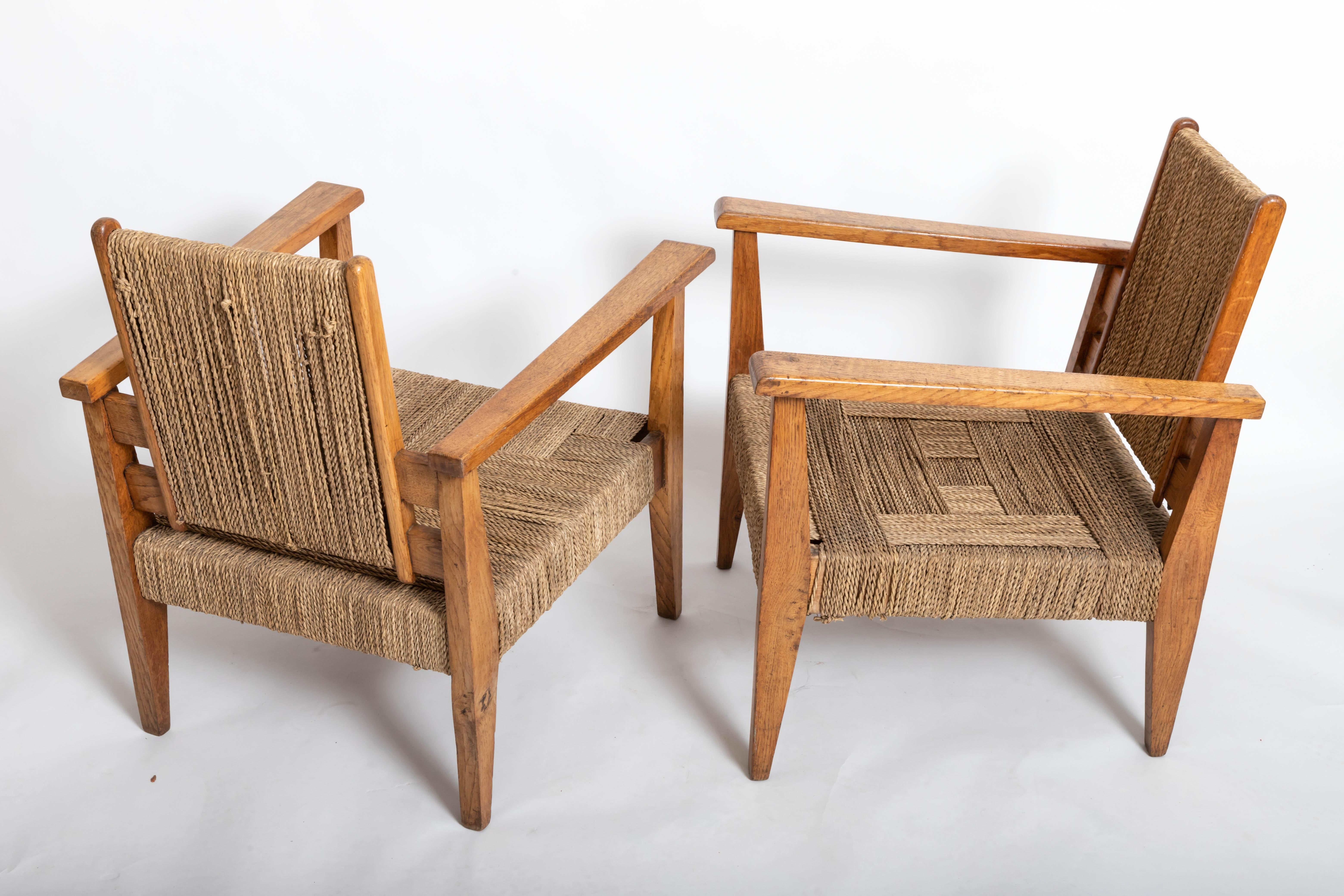 Pair of Mid-Century Oak Armchairs, France, circa 1950's In Good Condition For Sale In East Hampton, NY