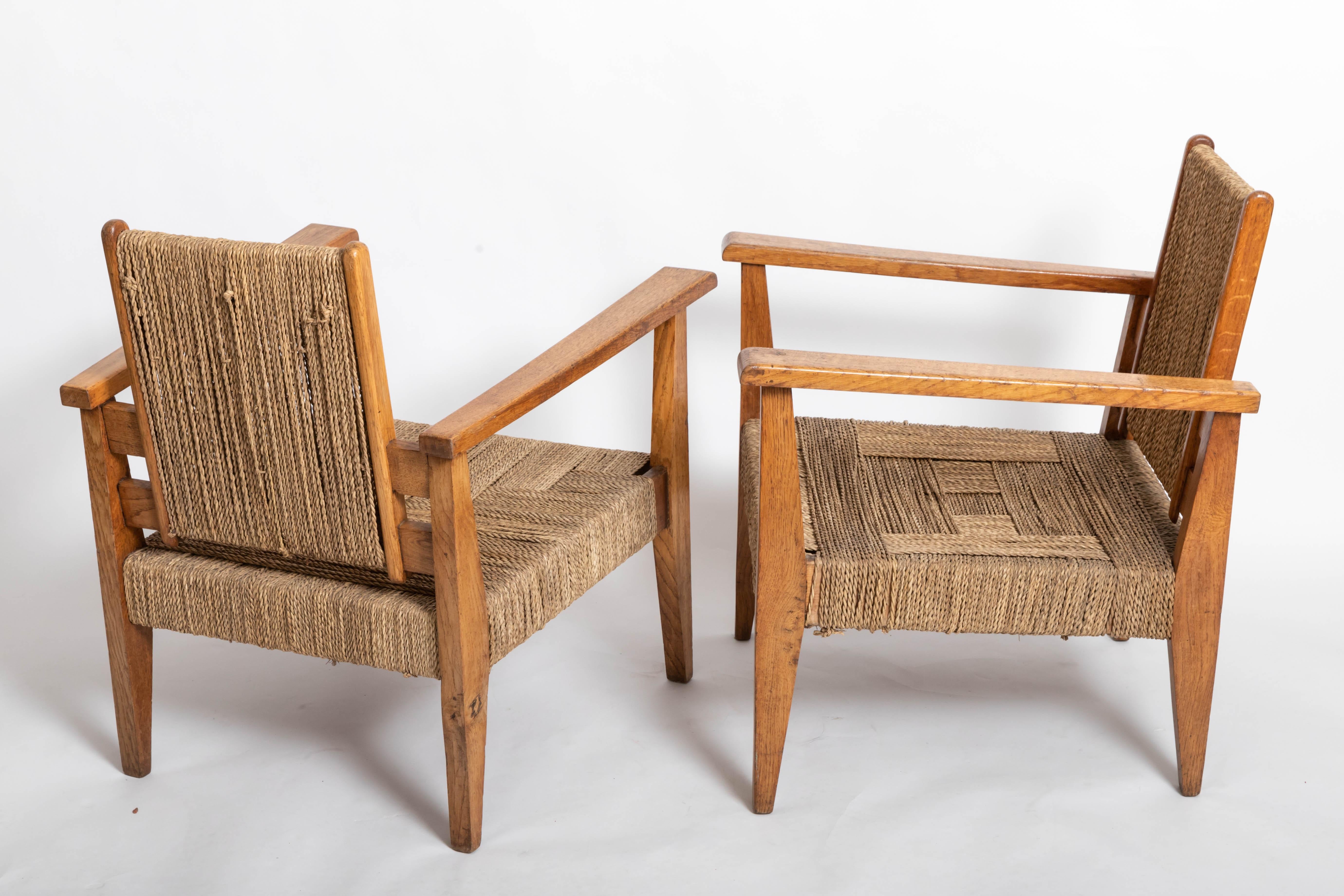 Mid-20th Century Pair of Mid-Century Oak Armchairs, France, circa 1950's For Sale