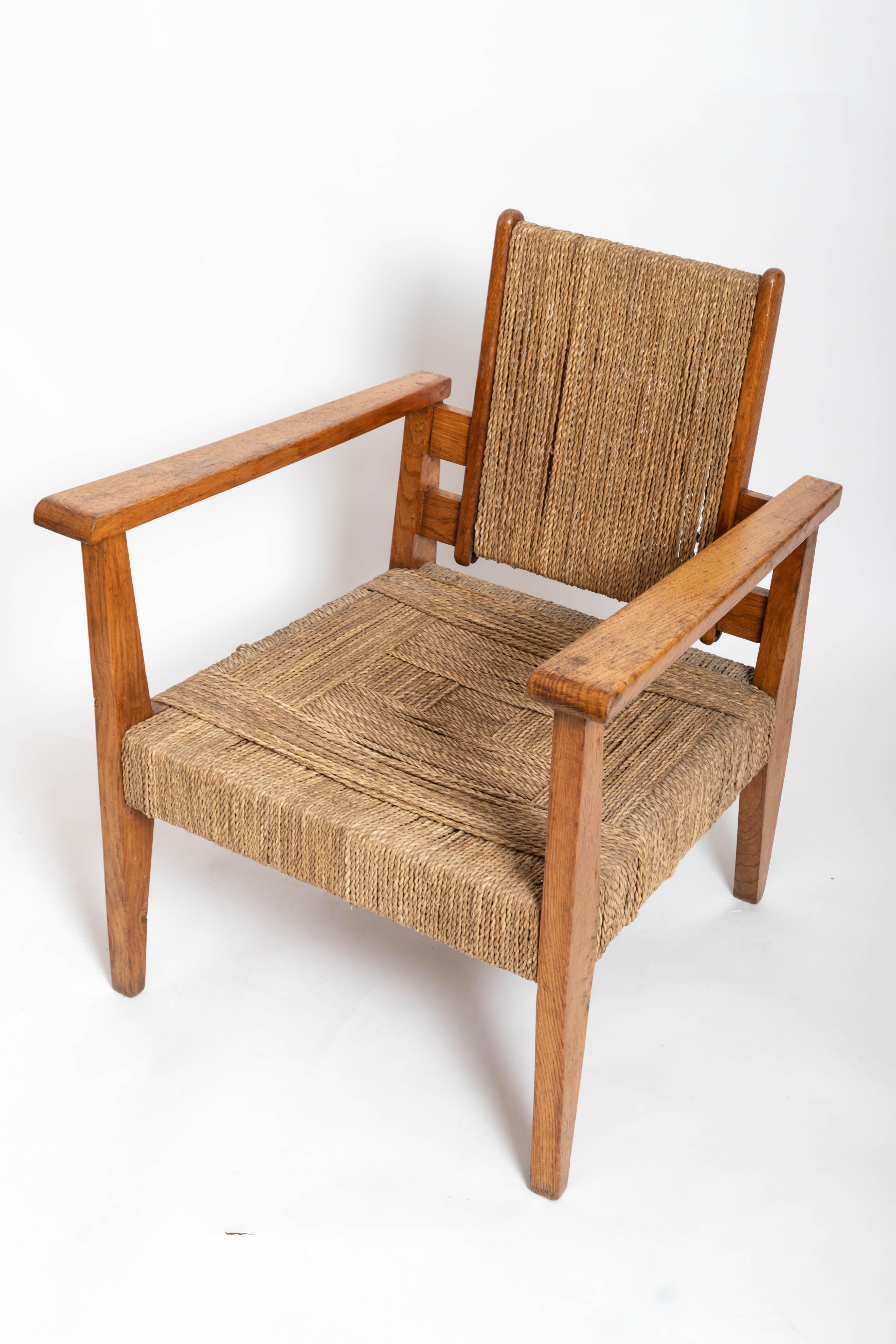 Pair of Mid-Century Oak Armchairs, France, circa 1950's For Sale 1