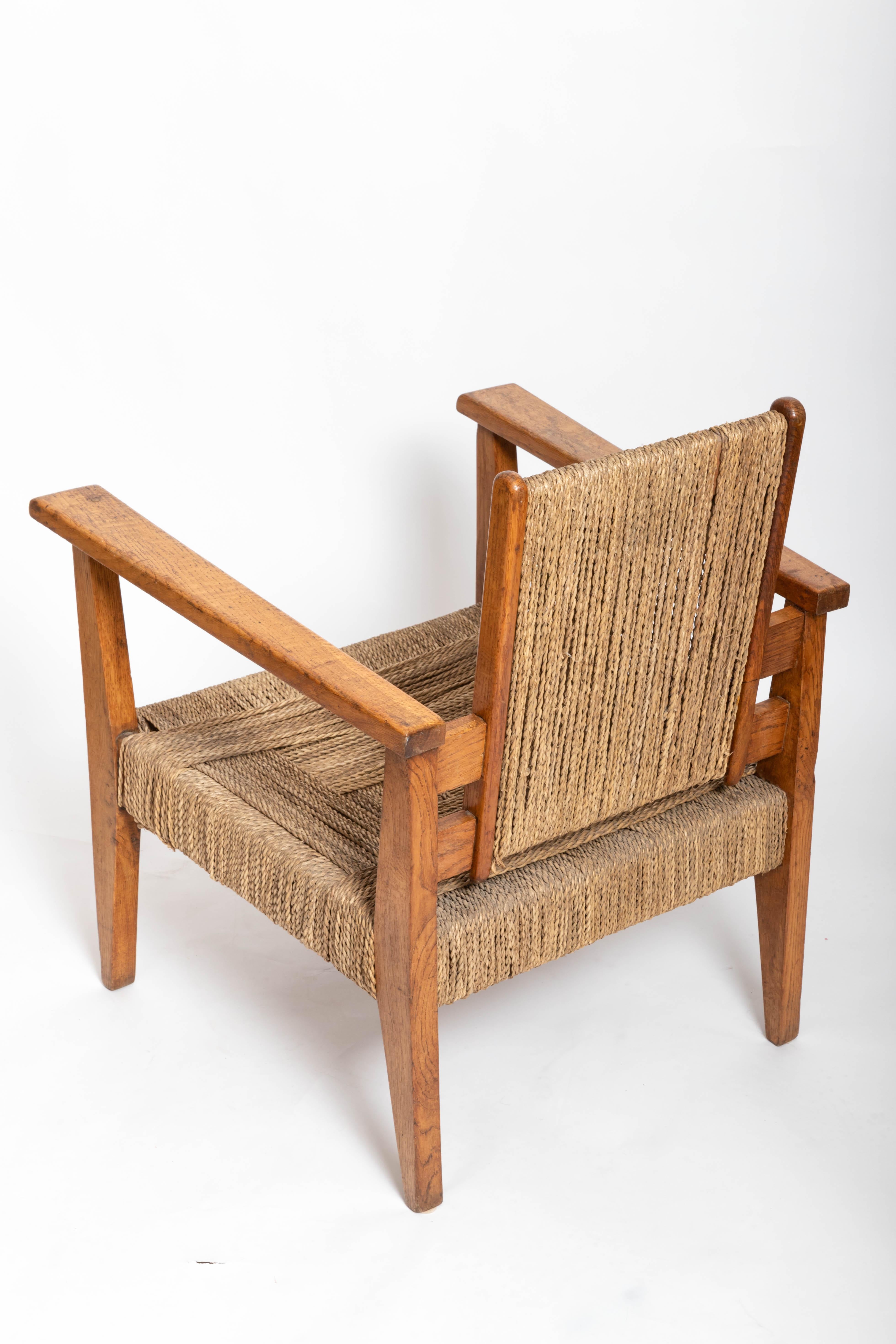 Pair of Mid-Century Oak Armchairs, France, circa 1950's For Sale 3