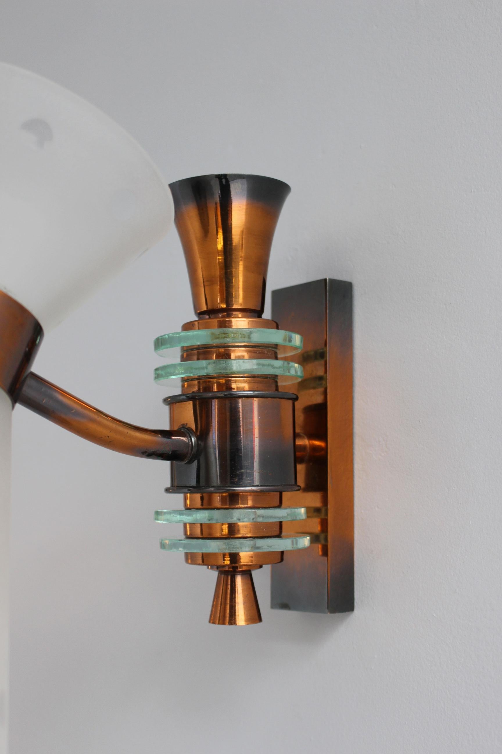Pair of French 1950s Copper and Diabolo Glass Sconces For Sale 14