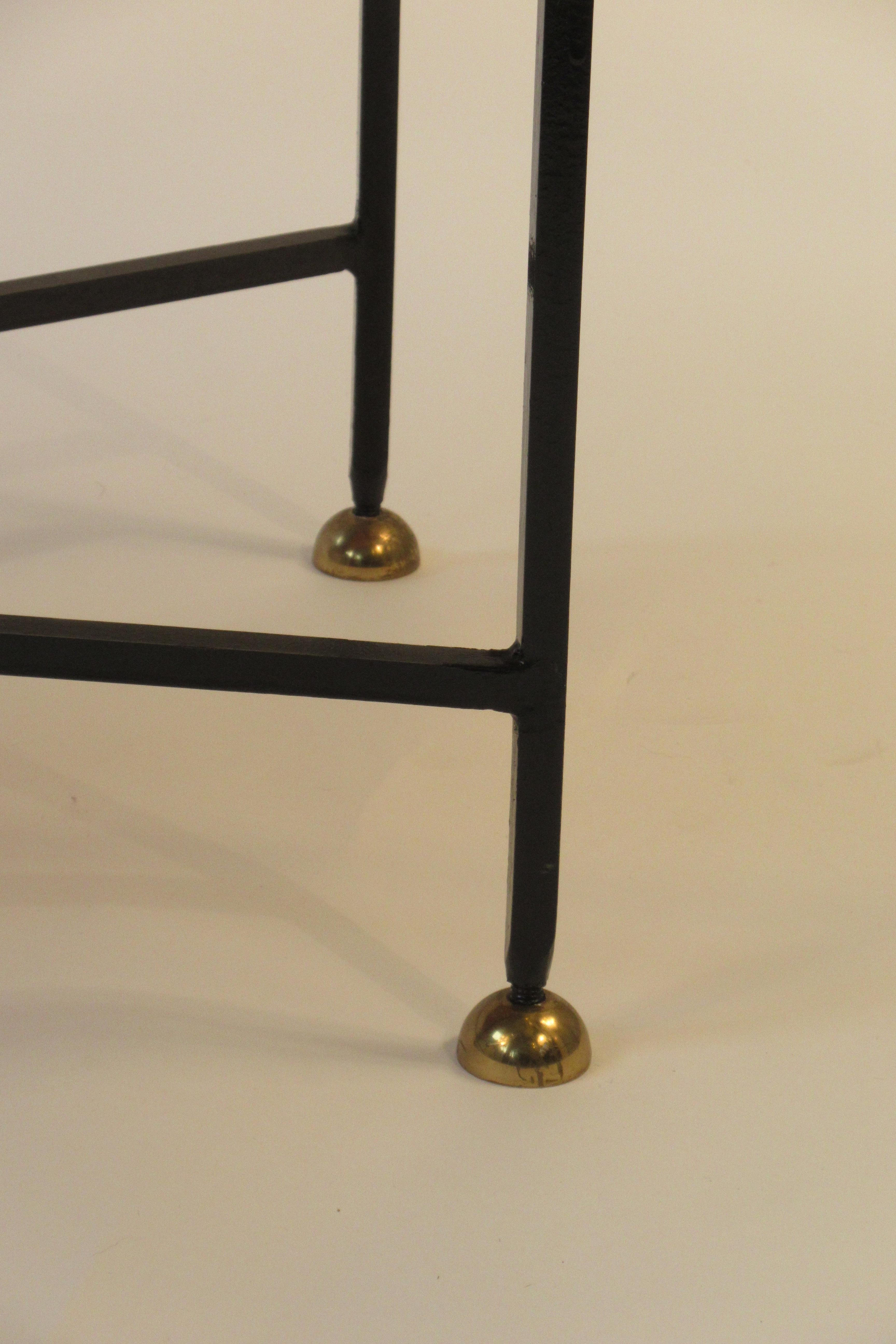 Pair of French 1950s Curved Iron Tables/Benches with Brass Accents 7