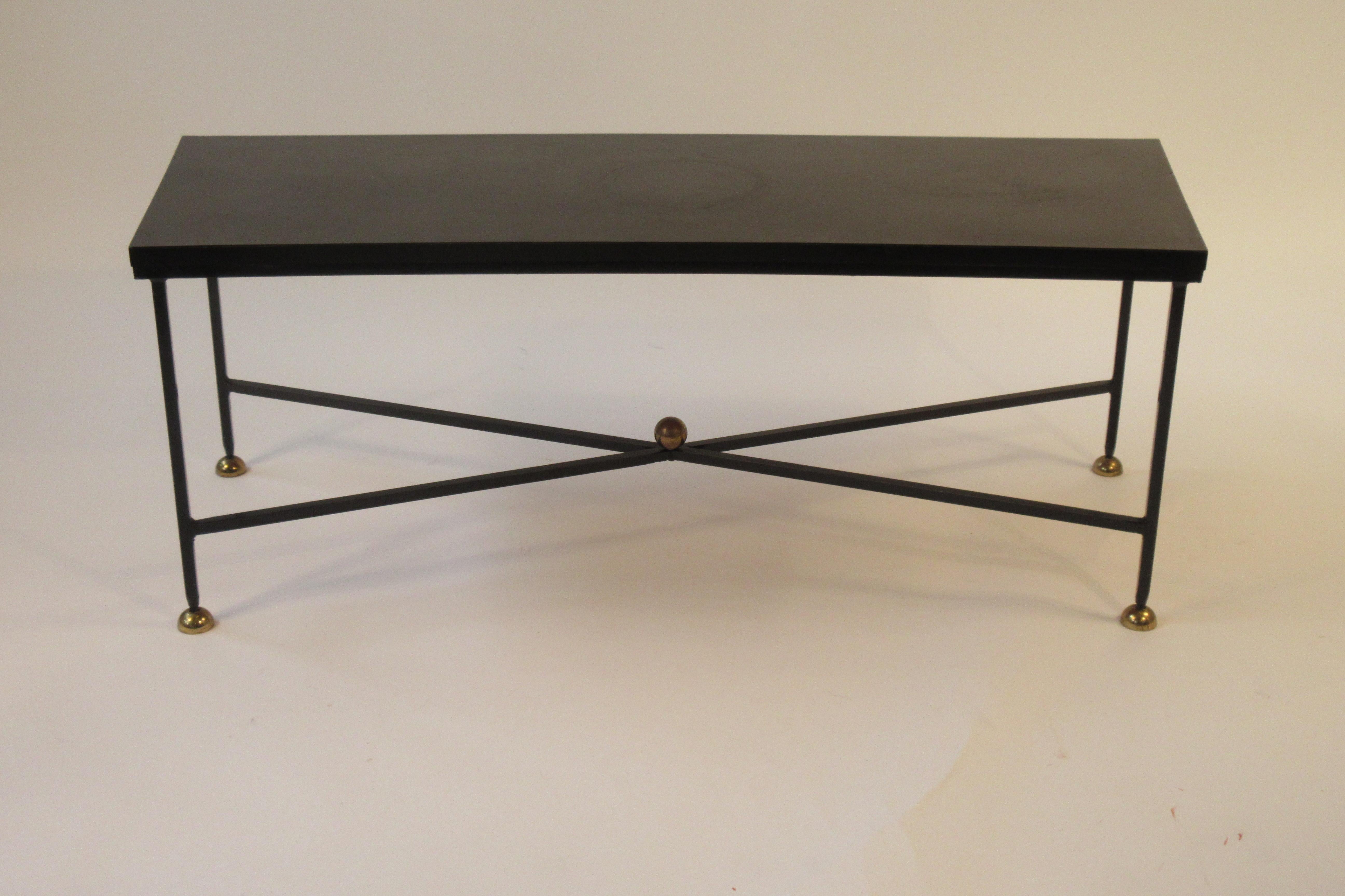 Pair of French 1950s Curved Iron Tables/Benches with Brass Accents In Good Condition In Tarrytown, NY