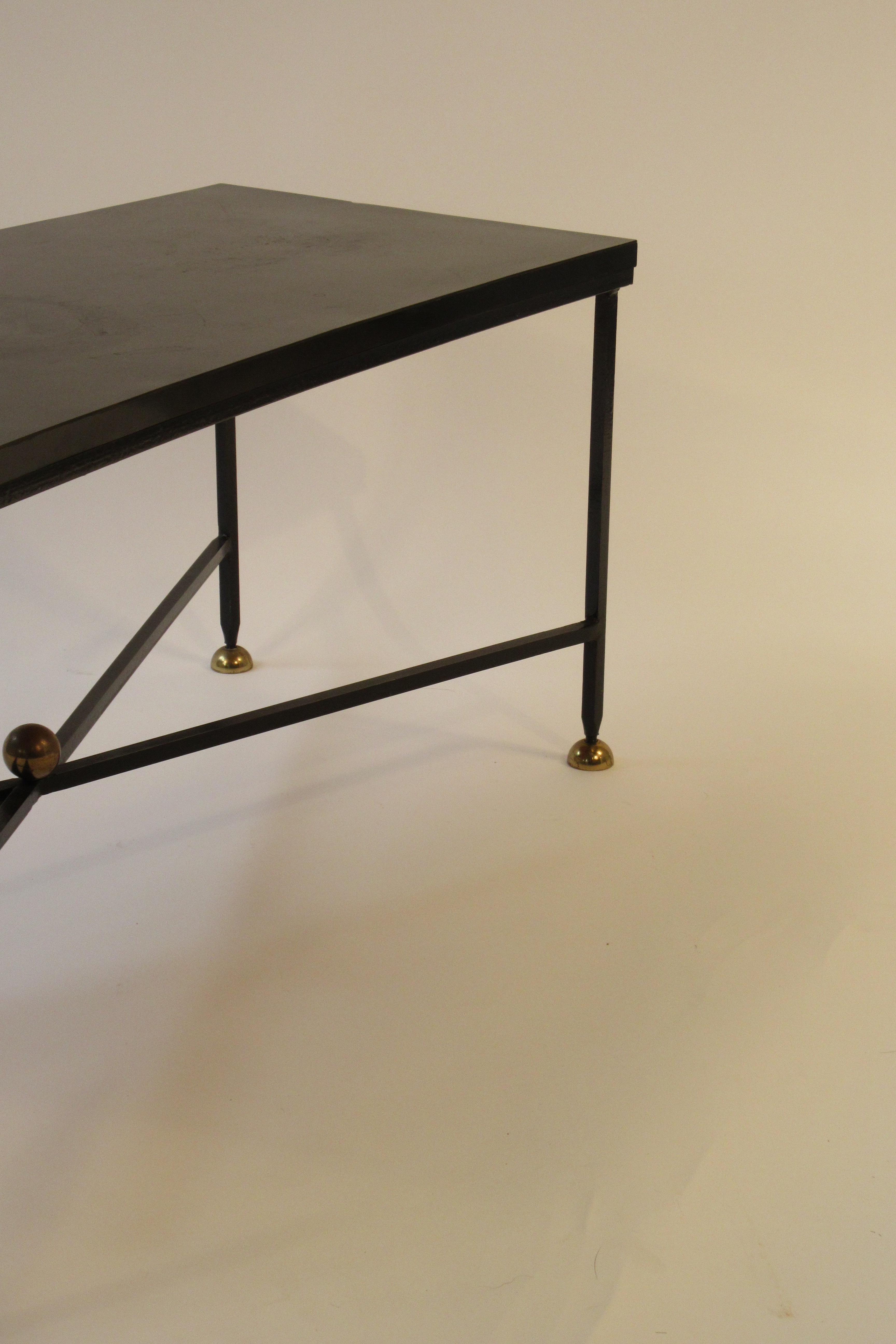 Pair of French 1950s Curved Iron Tables/Benches with Brass Accents 3