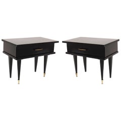 Pair of French 1950s Ebonized Low Bedside or End Tables