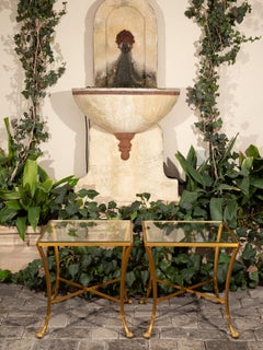 Pair of French 1950s Maison Baguès Style Tables Made of Glass and Gilt Bronze