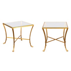 Pair of French 1950s Maison Baguès Style Tables Made of Glass and Gilt Bronze