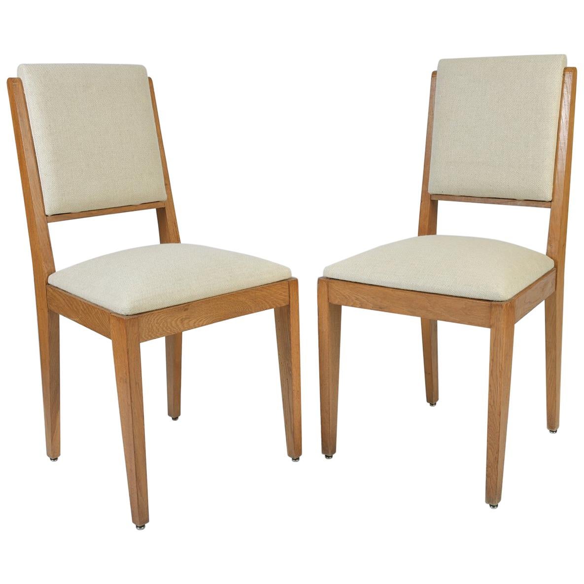 Pair of French 1950s Oak Side Chairs