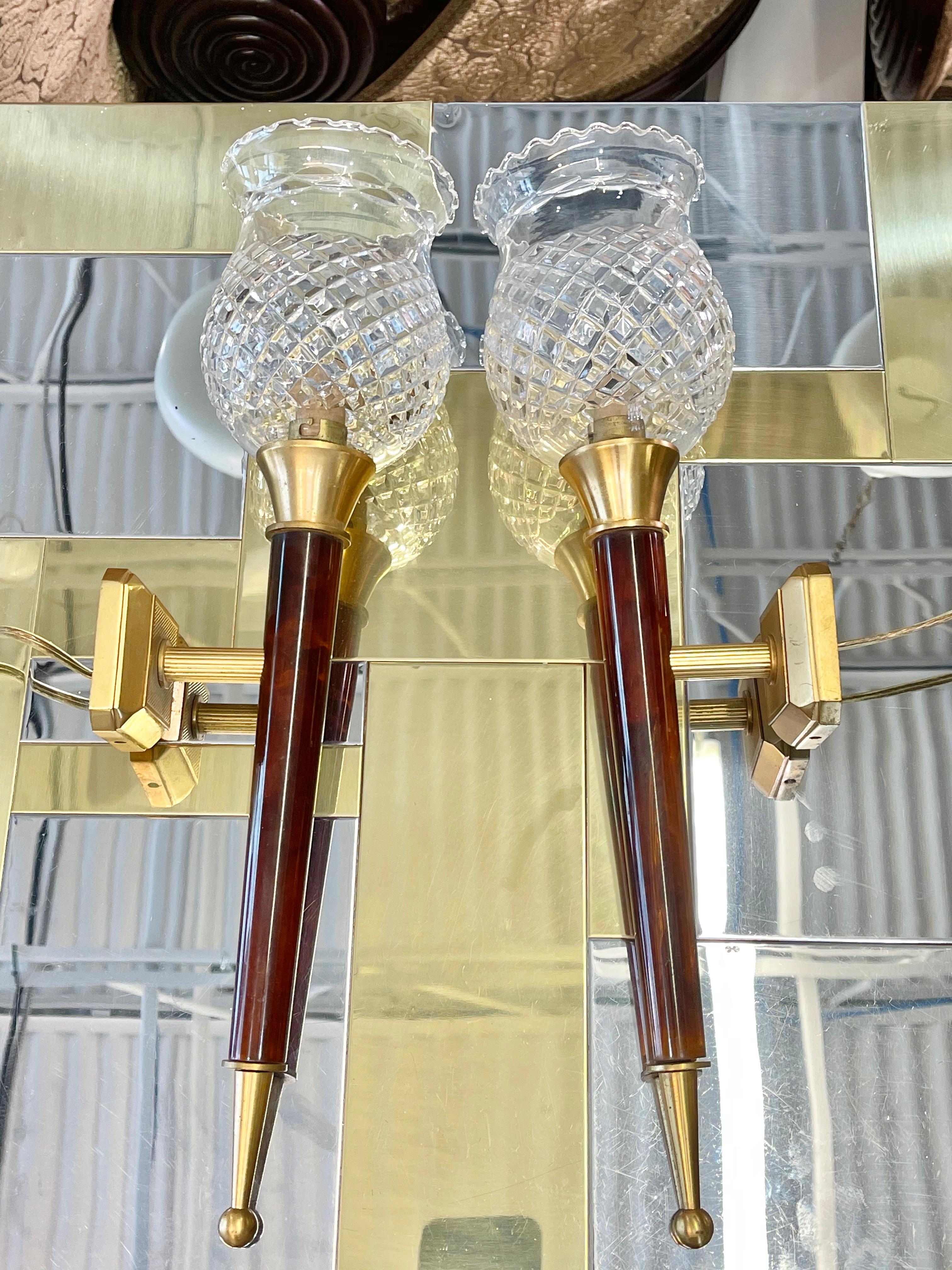 Gilt Pair of French 1950's Torchere Sconces For Sale