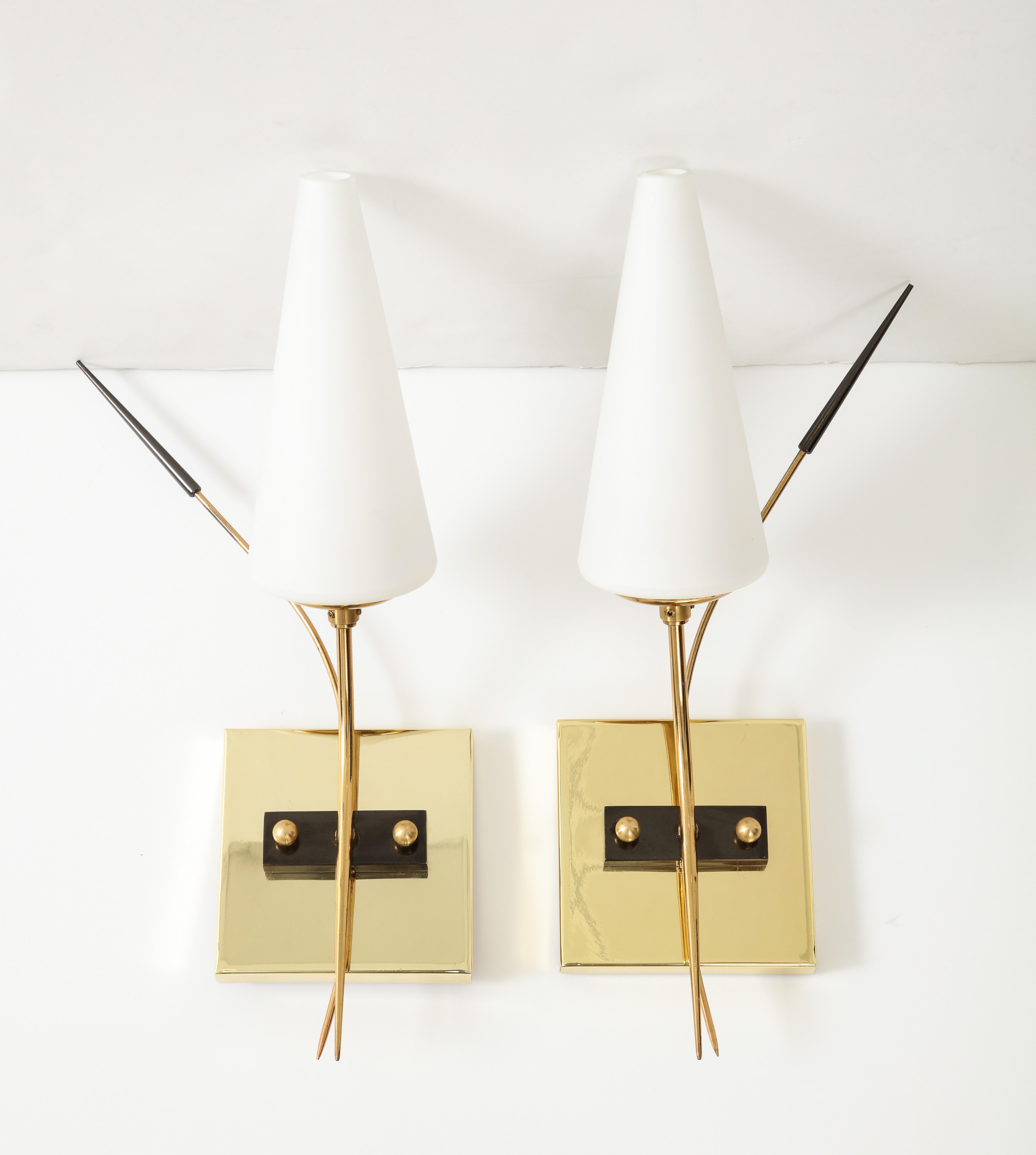 Mid-Century Modern Pair of French 1950's Wall Sconces by Lunel For Sale