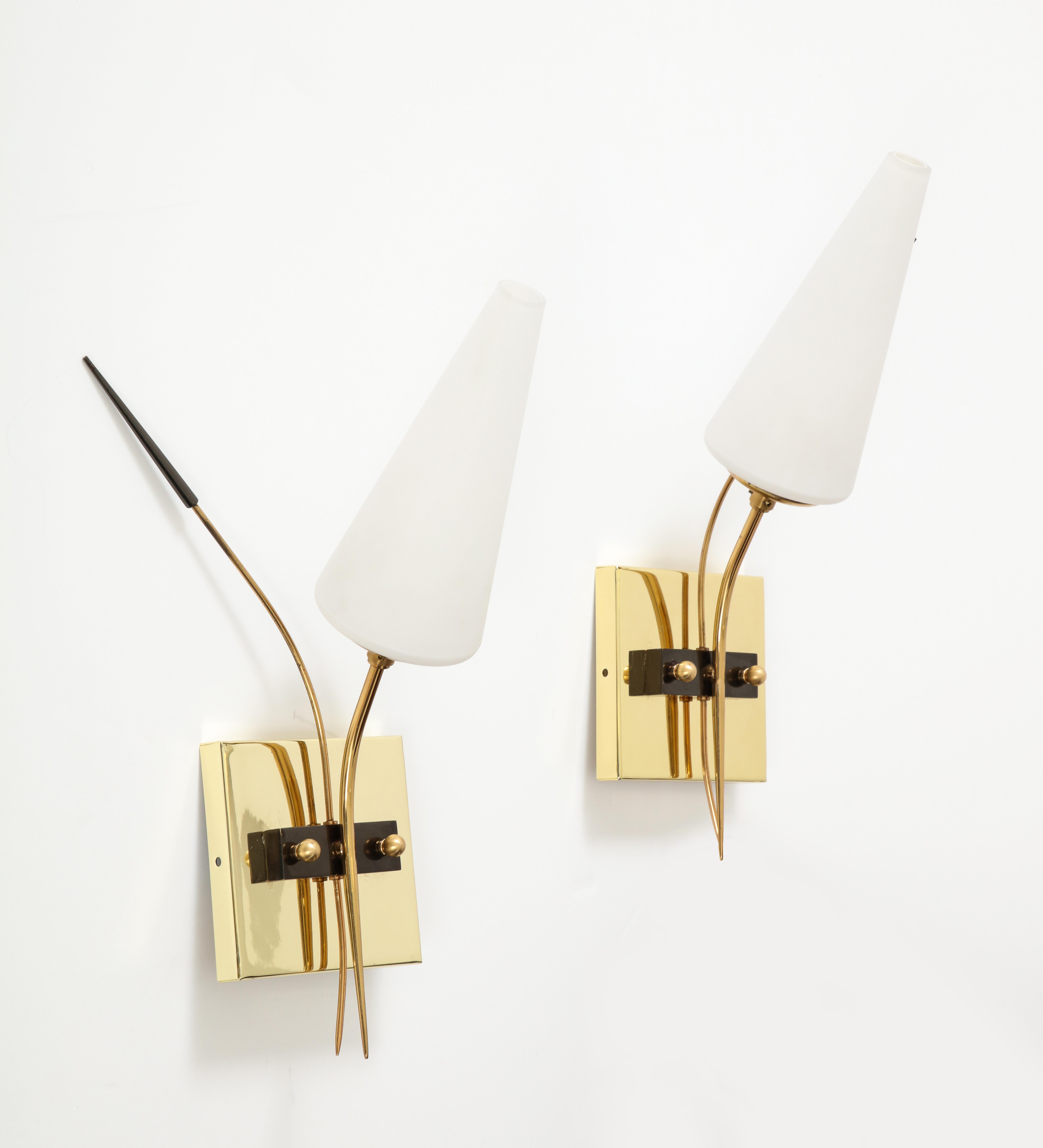 Brass Pair of French 1950's Wall Sconces by Lunel For Sale