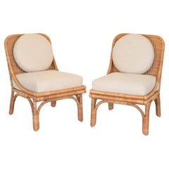 Pair of French 1950s Woven Wicker Side Chairs