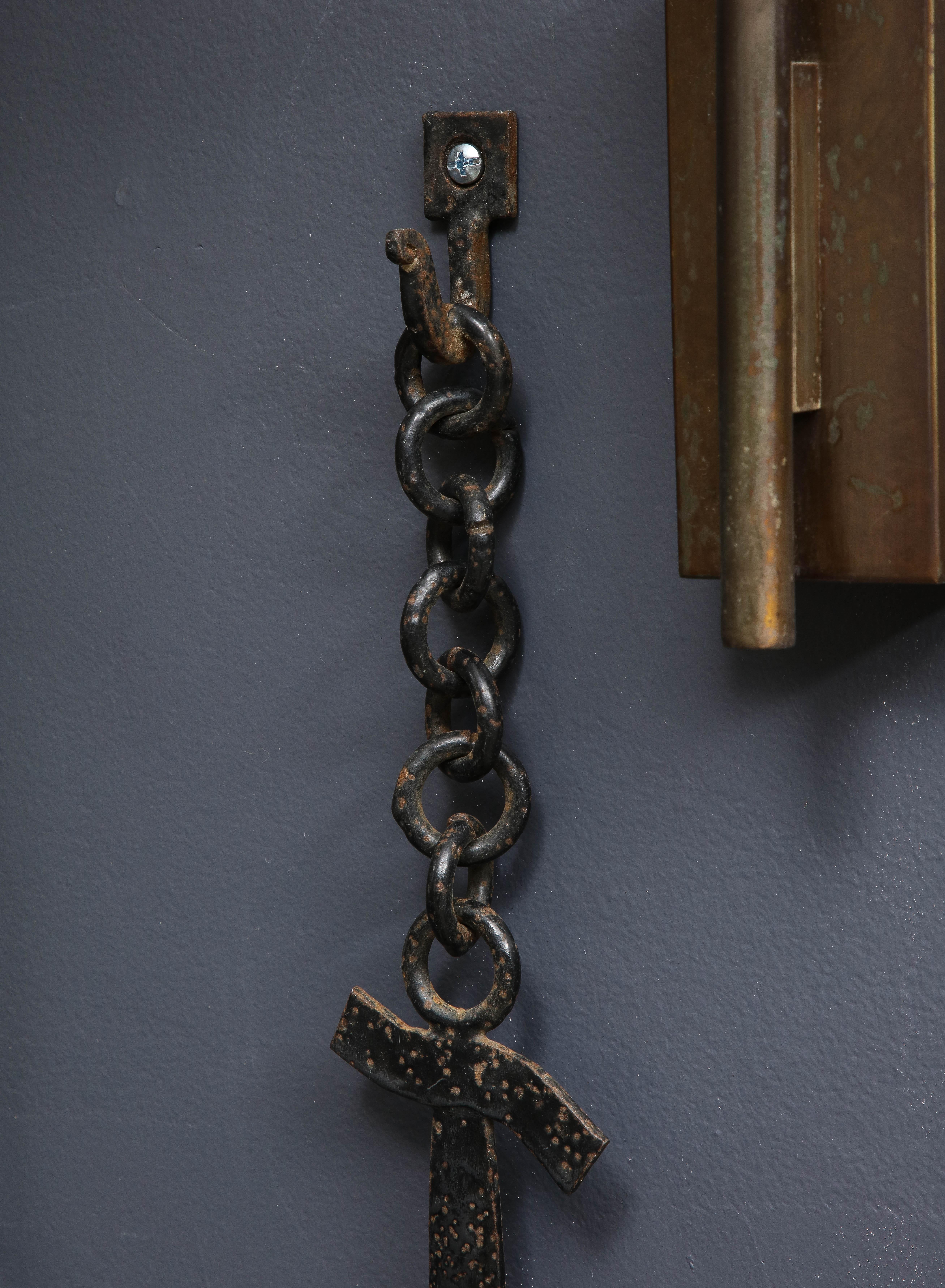Pair of French 1950s Wrought Iron Anchor Shaped Wall Sconces For Sale 6