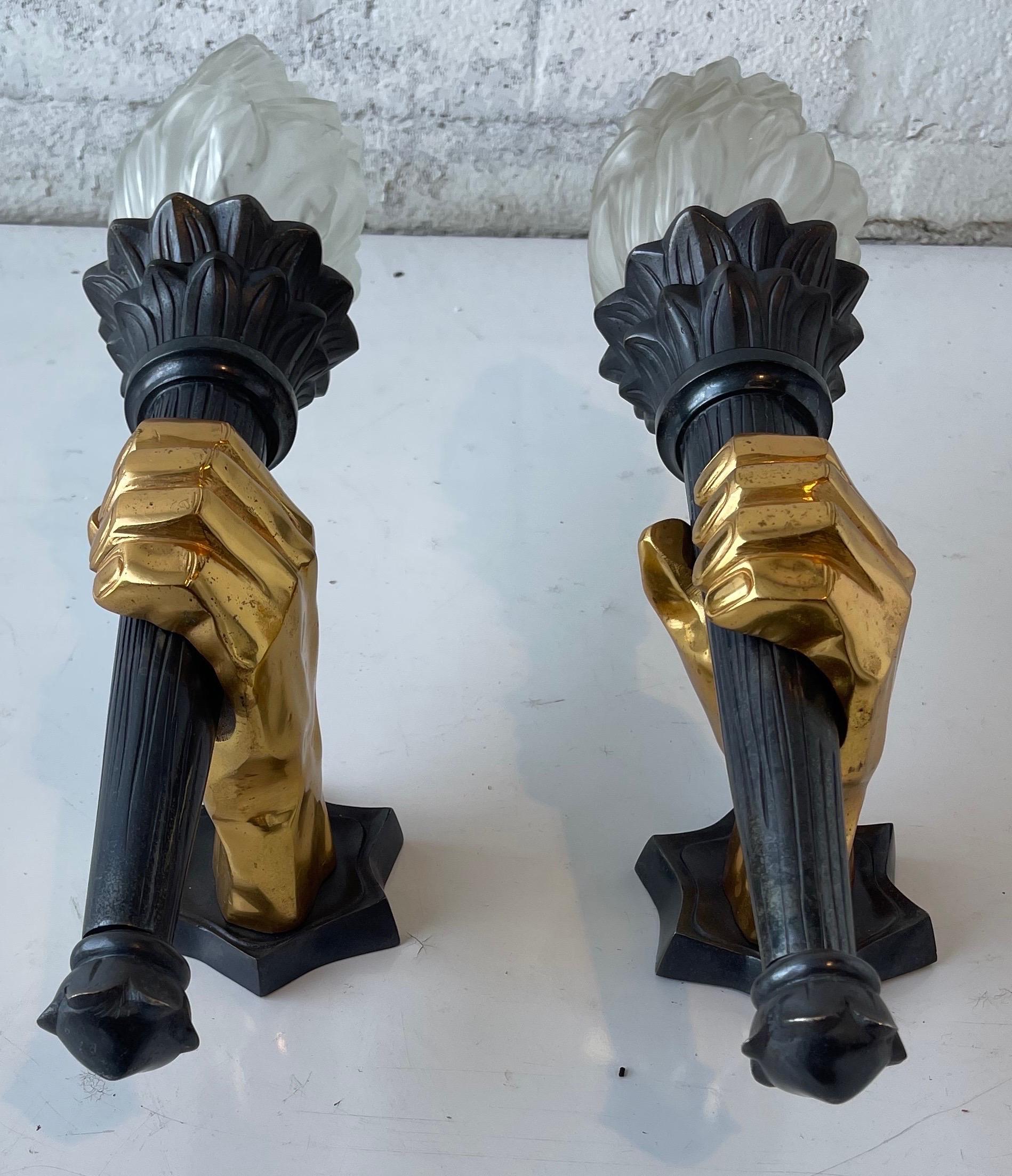 Pair of French 1960s 2 Patina Bronze Hand Sconces, 3 Pairs Available For Sale 10