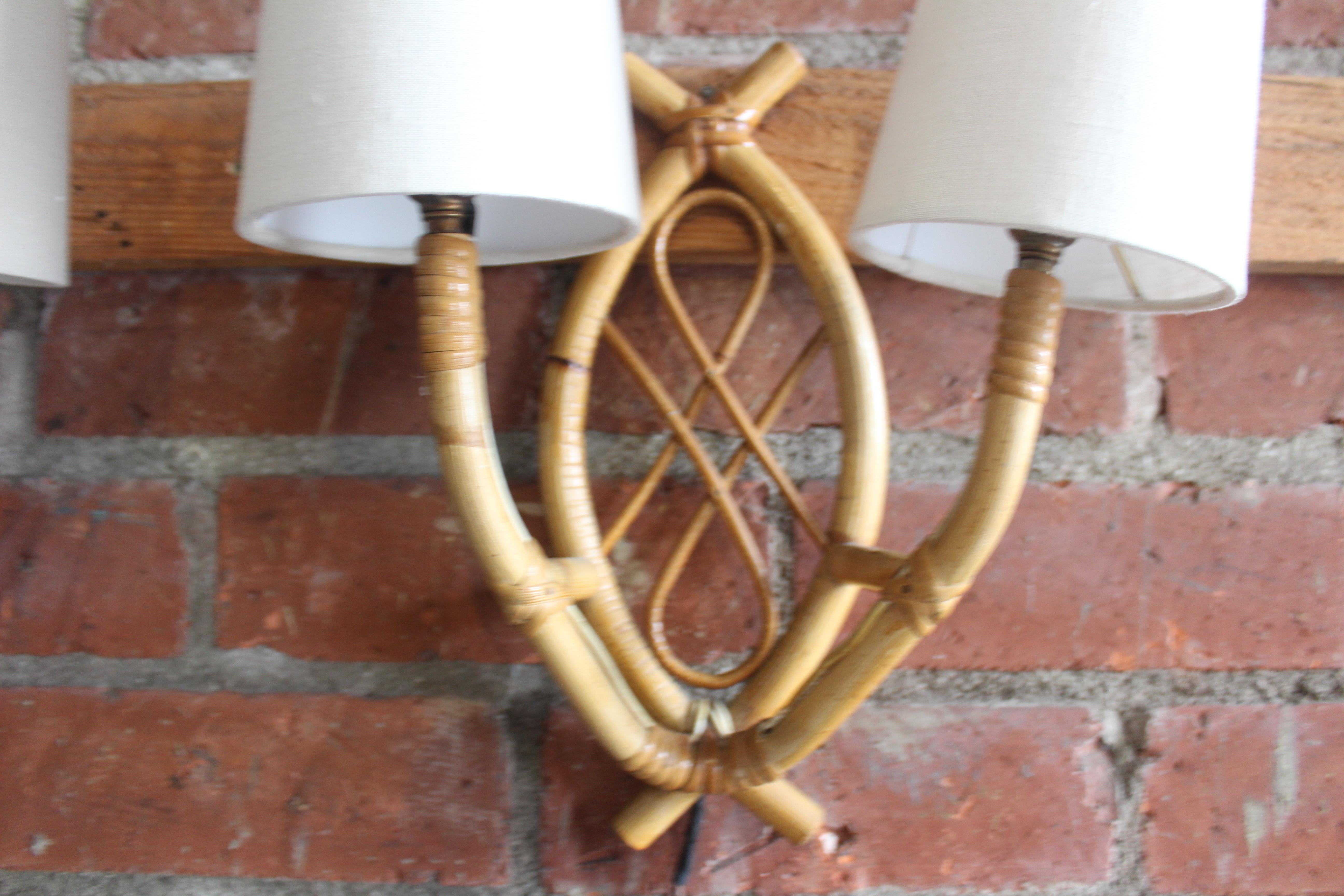 Pair of French 1960s Bamboo Sconces Attributed to Louis Sognot 5