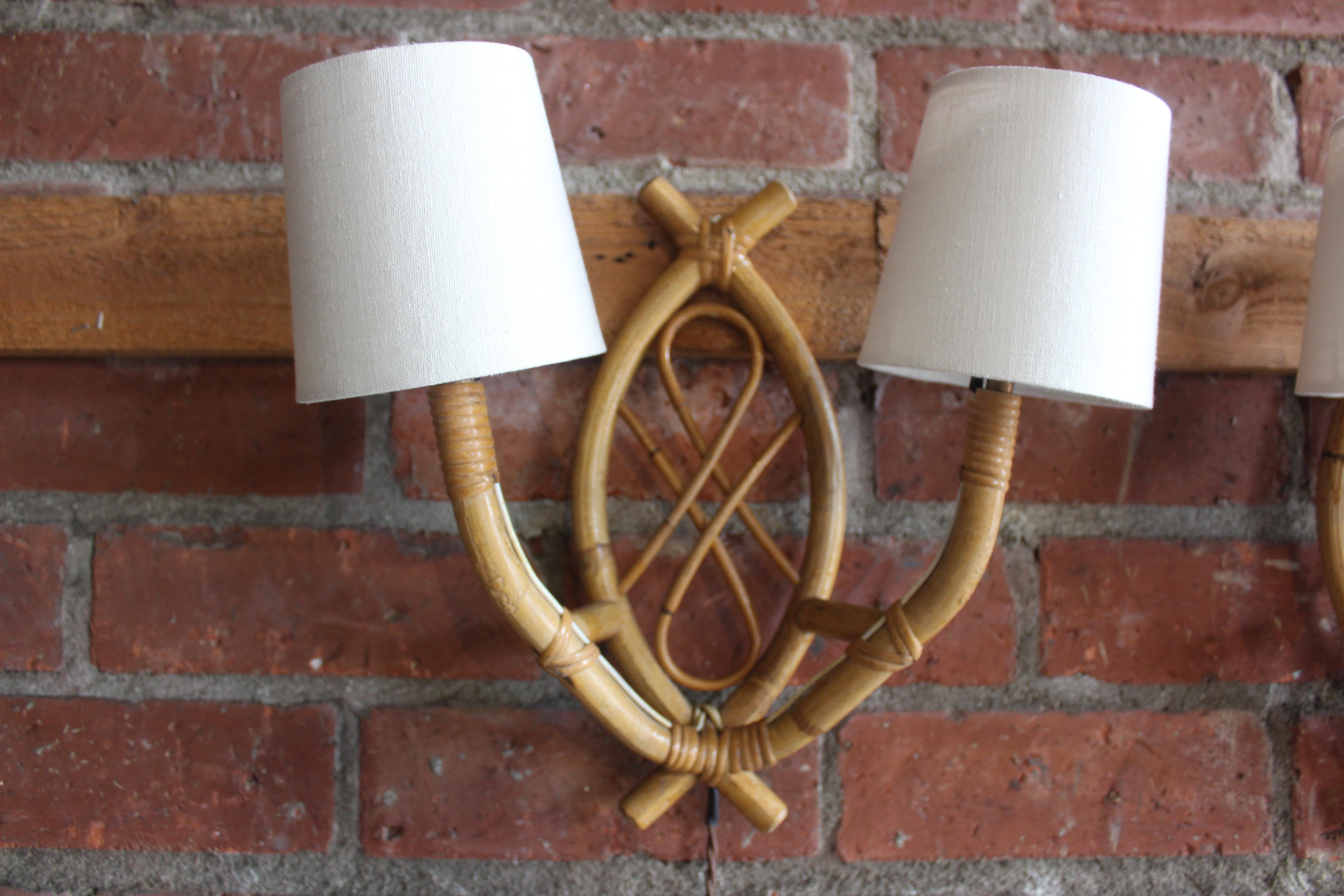 Pair of French 1960s Bamboo Sconces Attributed to Louis Sognot 6