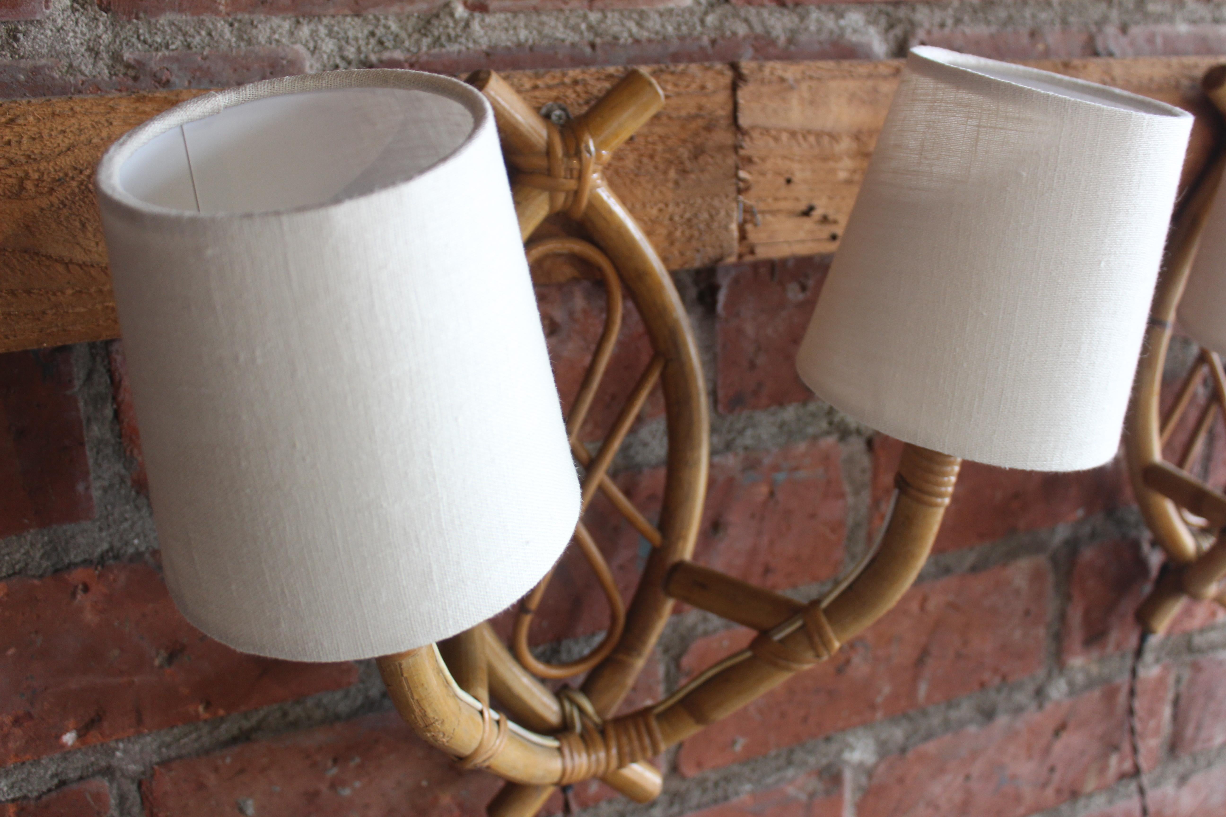 Pair of French 1960s Bamboo Sconces Attributed to Louis Sognot 7