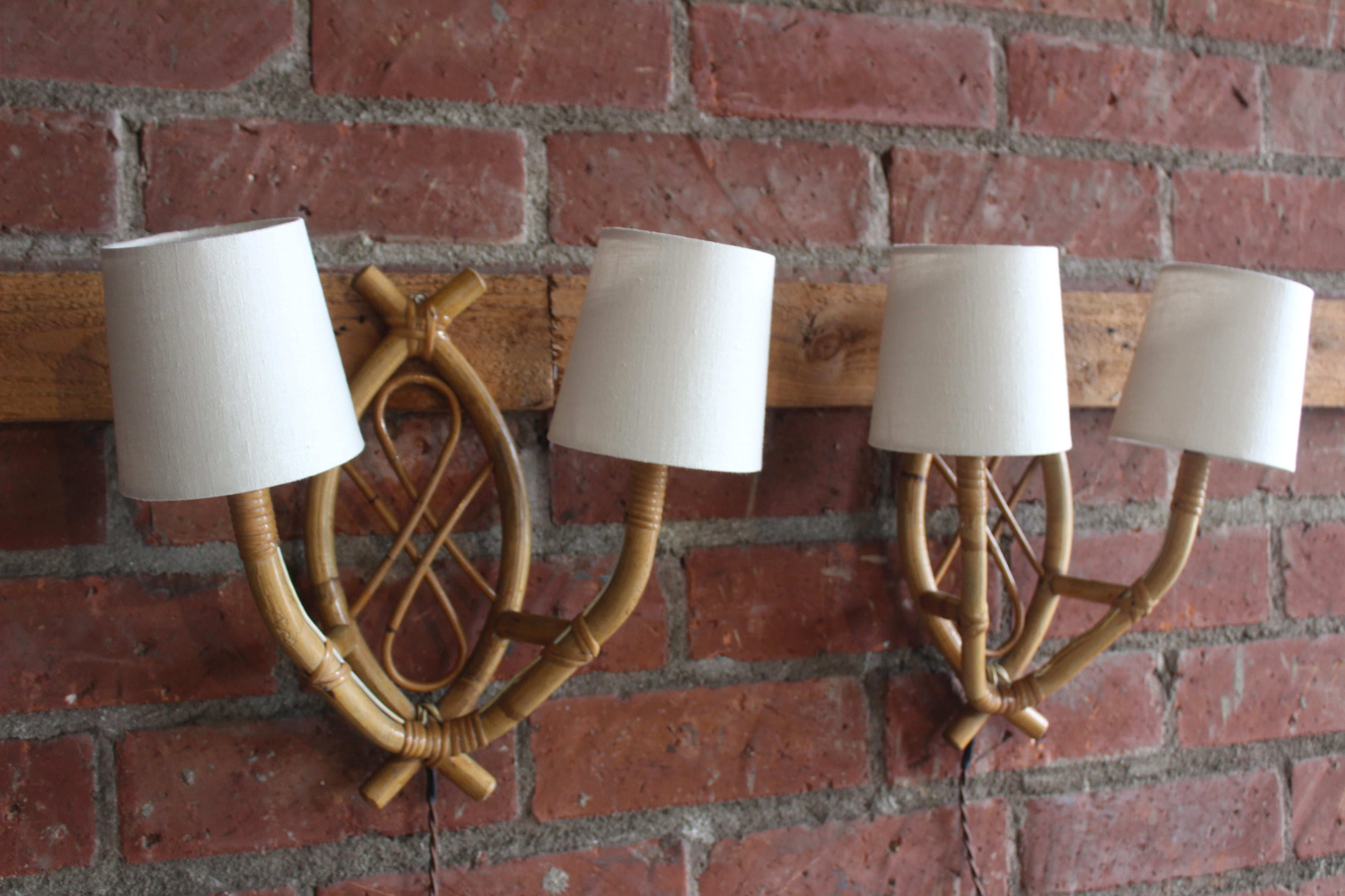 Pair of French 1960s Bamboo Sconces Attributed to Louis Sognot 9