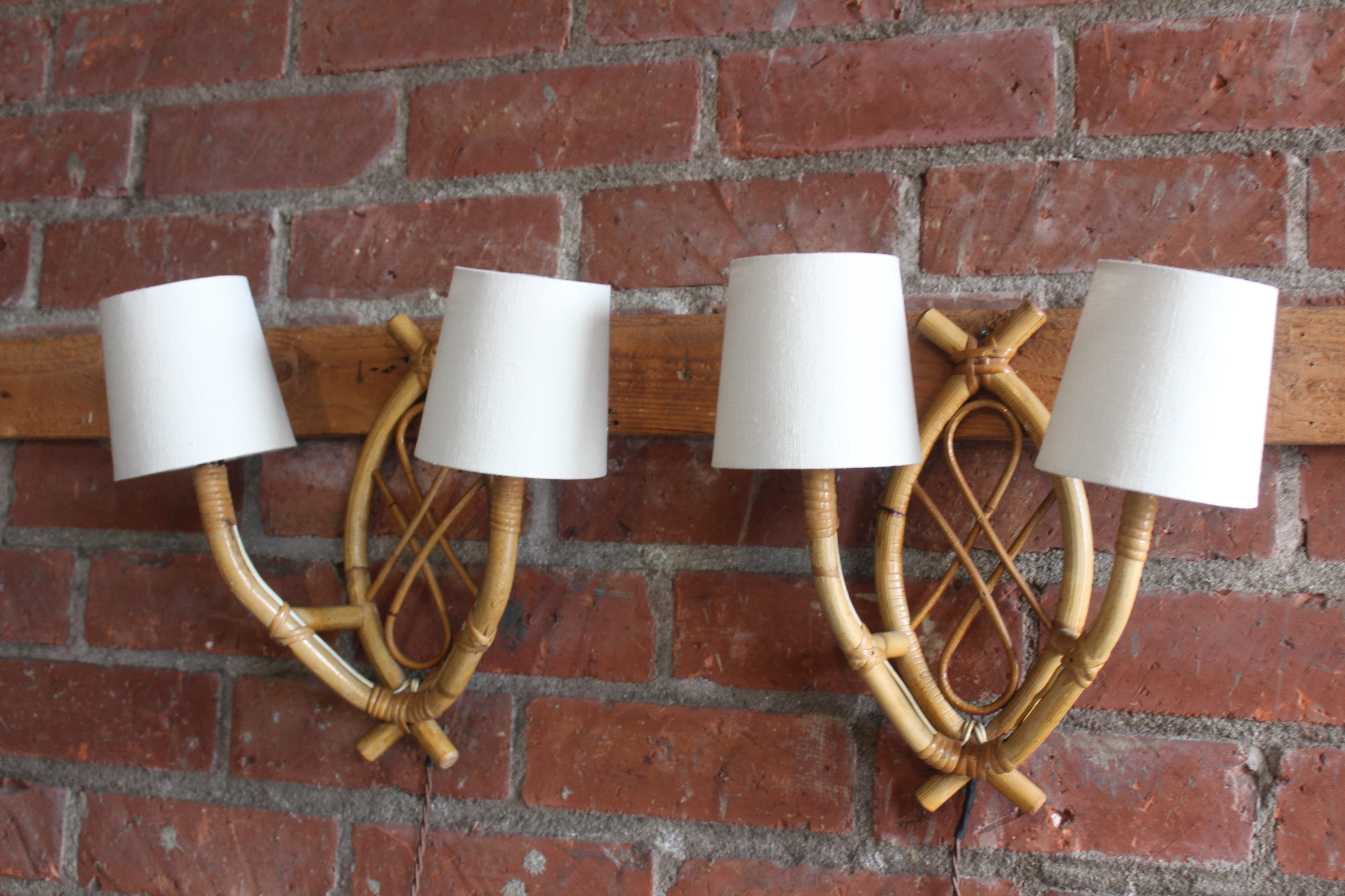 Pair of French 1960s Bamboo Sconces Attributed to Louis Sognot 10