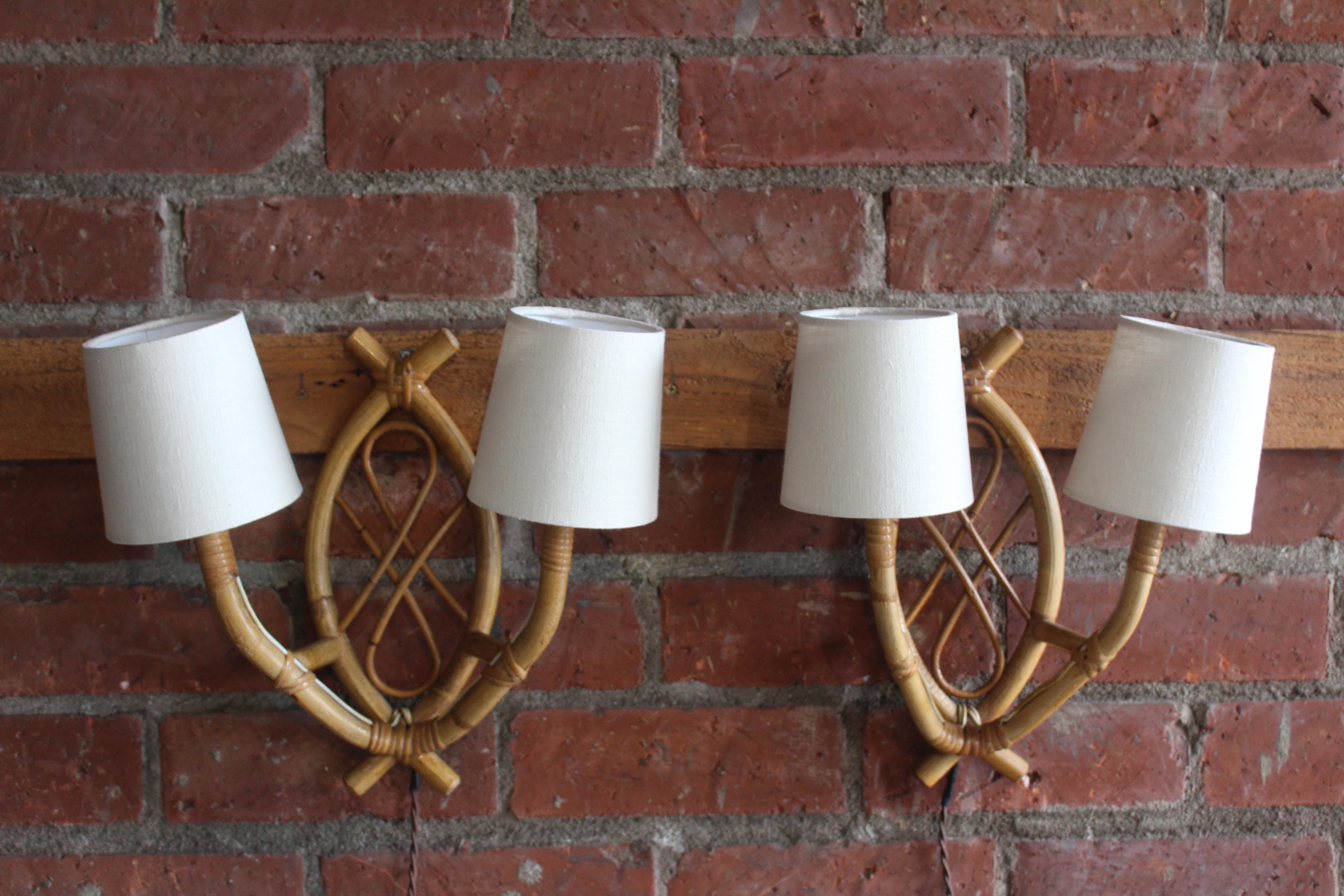 Pair of French 1960s Bamboo Sconces Attributed to Louis Sognot 11