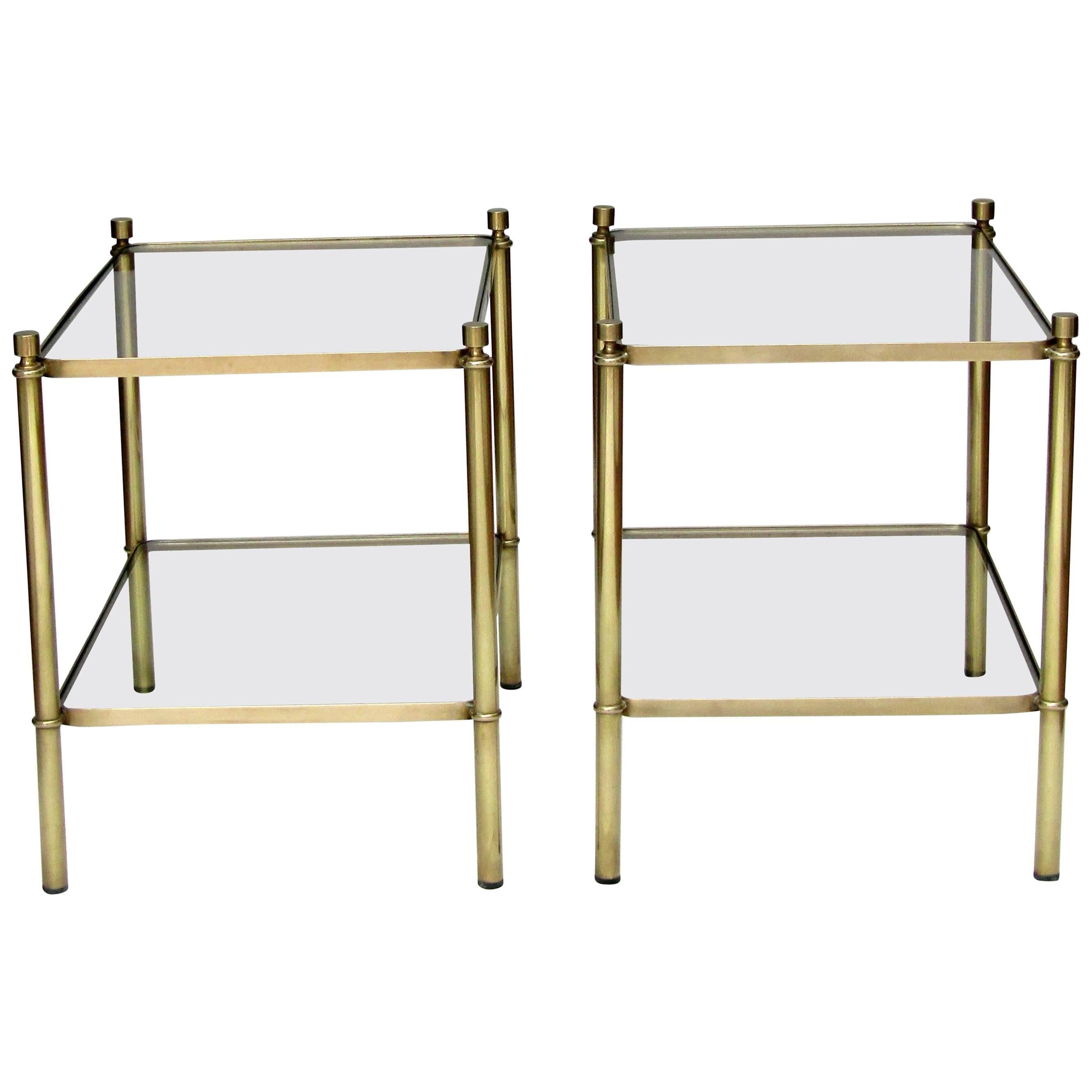 Pair of French 1960s Brass and Glass Side Tables