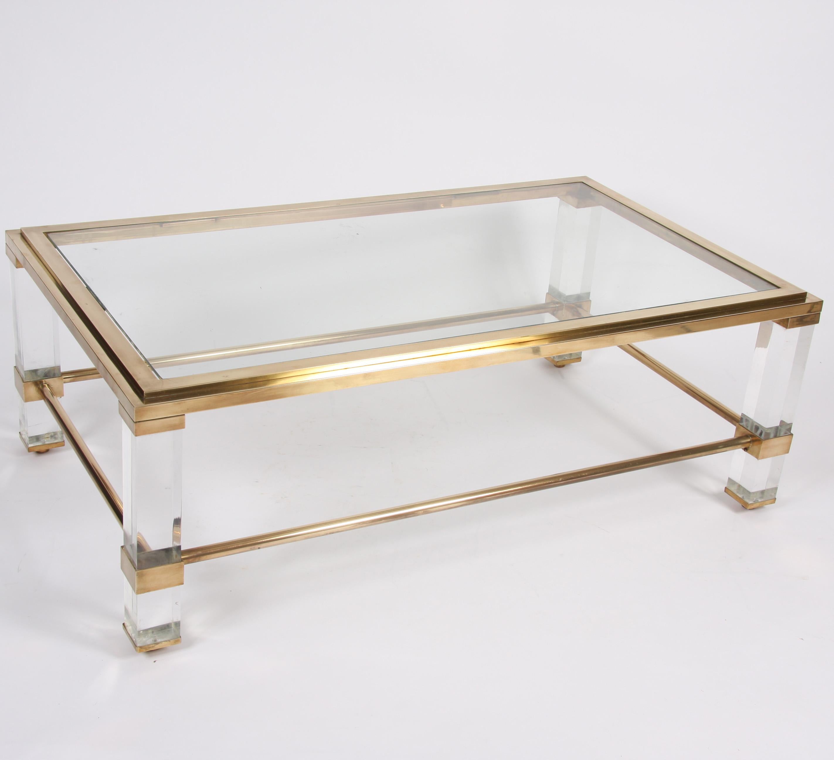 Mid-20th Century Pair of French 1960s Brass and Lucite Tables