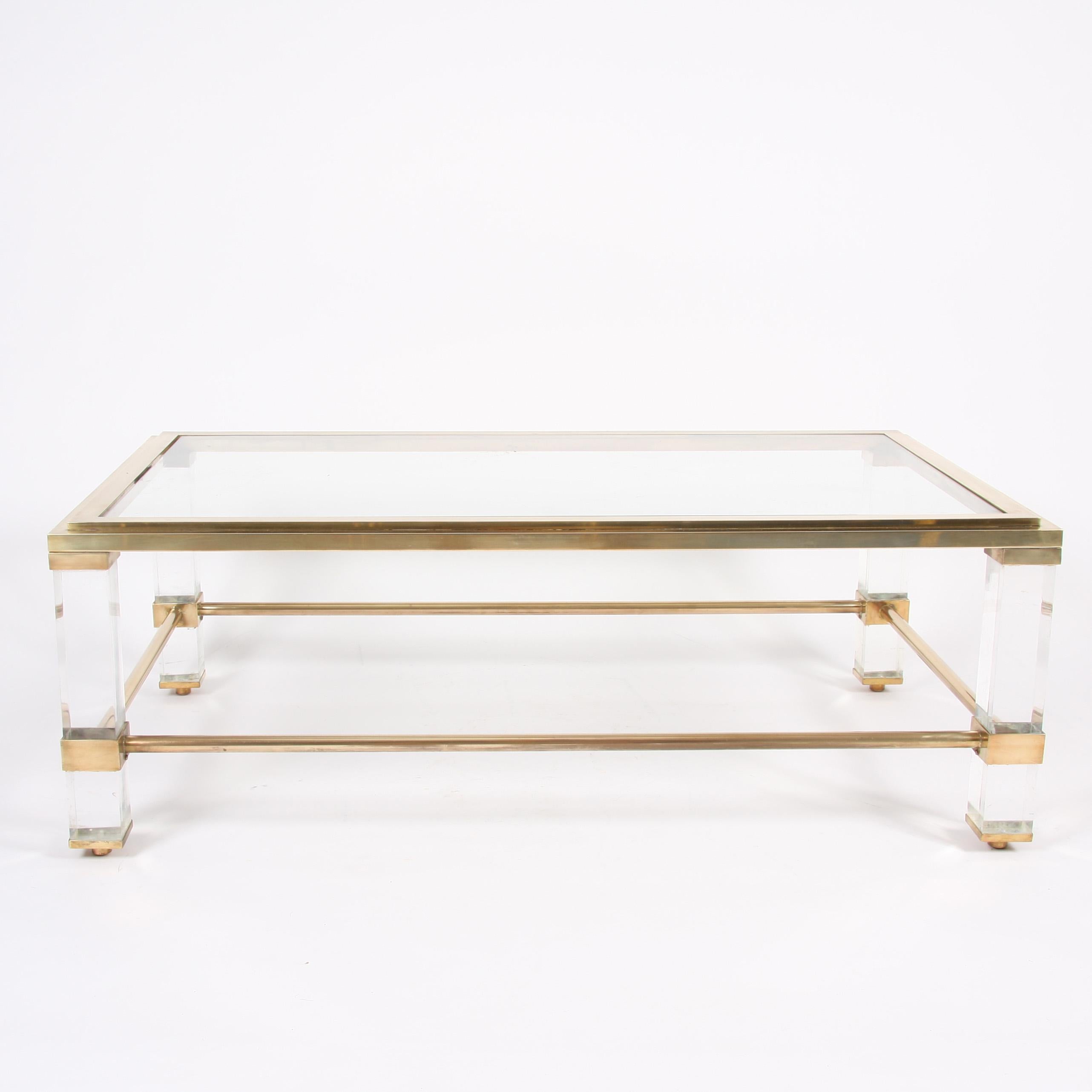 Pair of French 1960s Brass and Lucite Tables 3