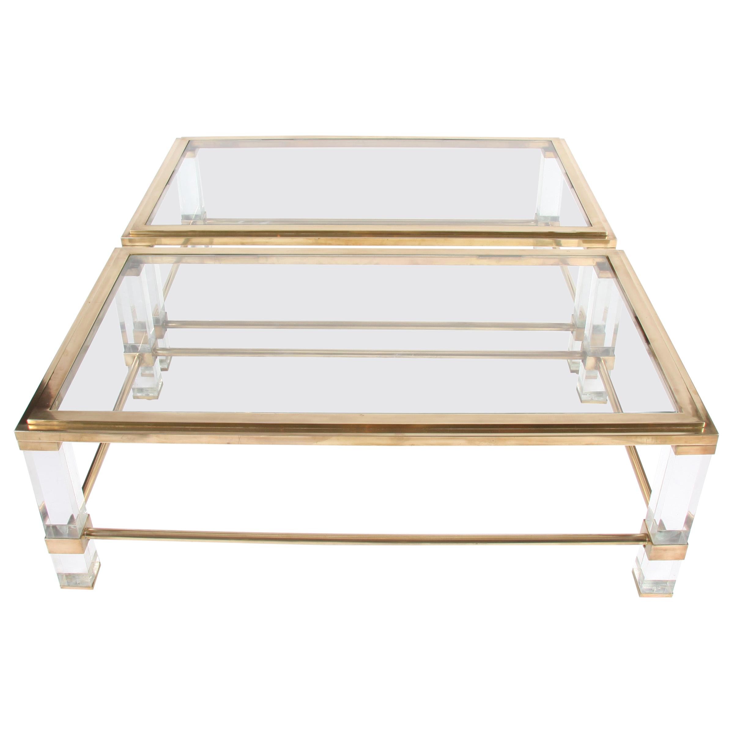 Pair of French 1960s Brass and Lucite Tables