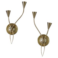 Pair of French 1960s Brass Sconces by Lunel