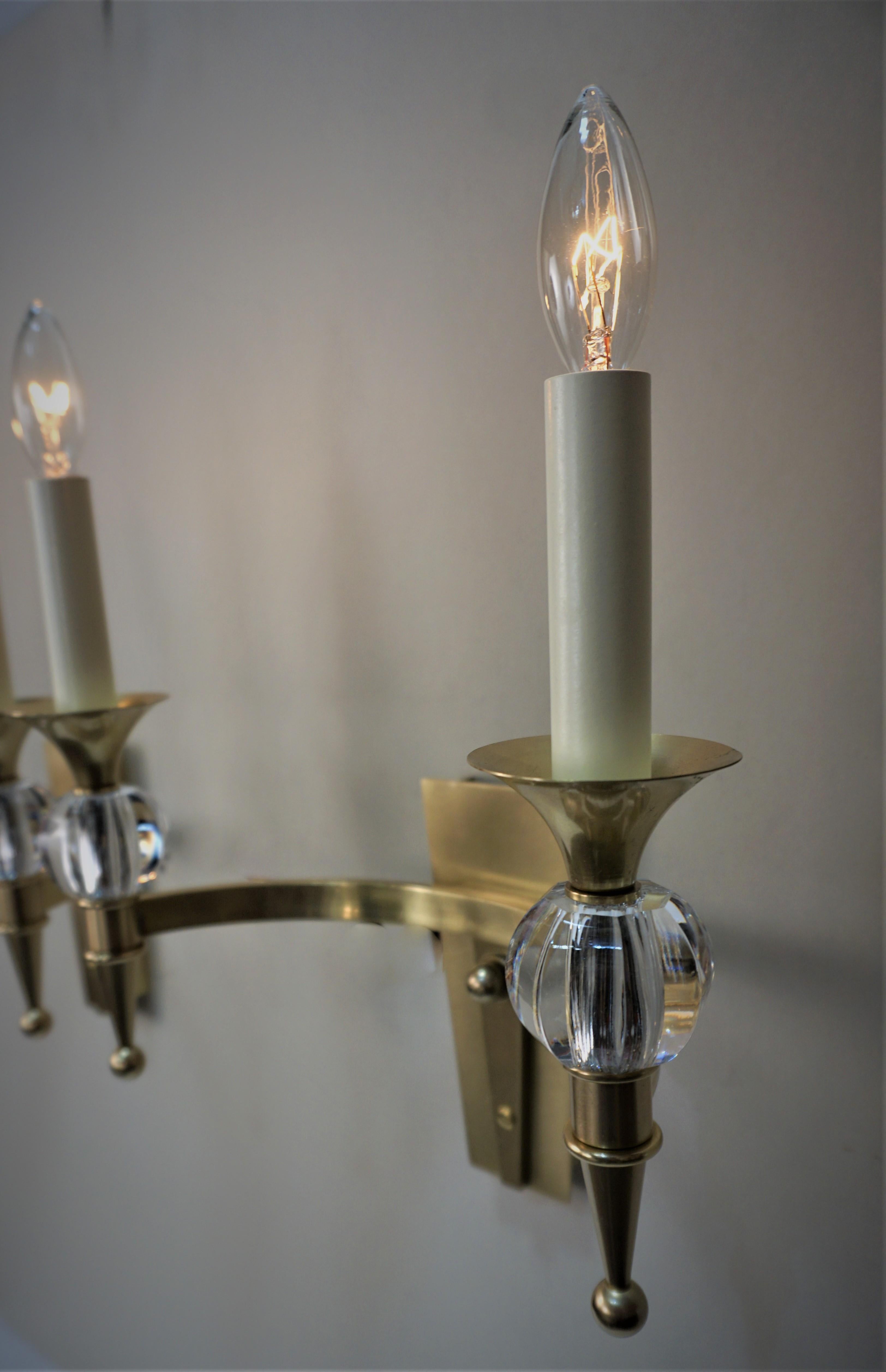 Pair of French 1960s Bronze and Crystal Wall Sconces For Sale 1