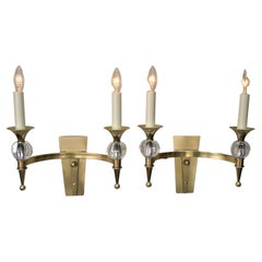 Vintage Pair of French 1960s Bronze and Crystal Wall Sconces