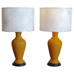 Pair of French 1960s Ceramic Table Lamps and Shades