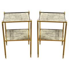 Pair of French 1960s Gilt Metal 
Eglosmise Glass Side Tables