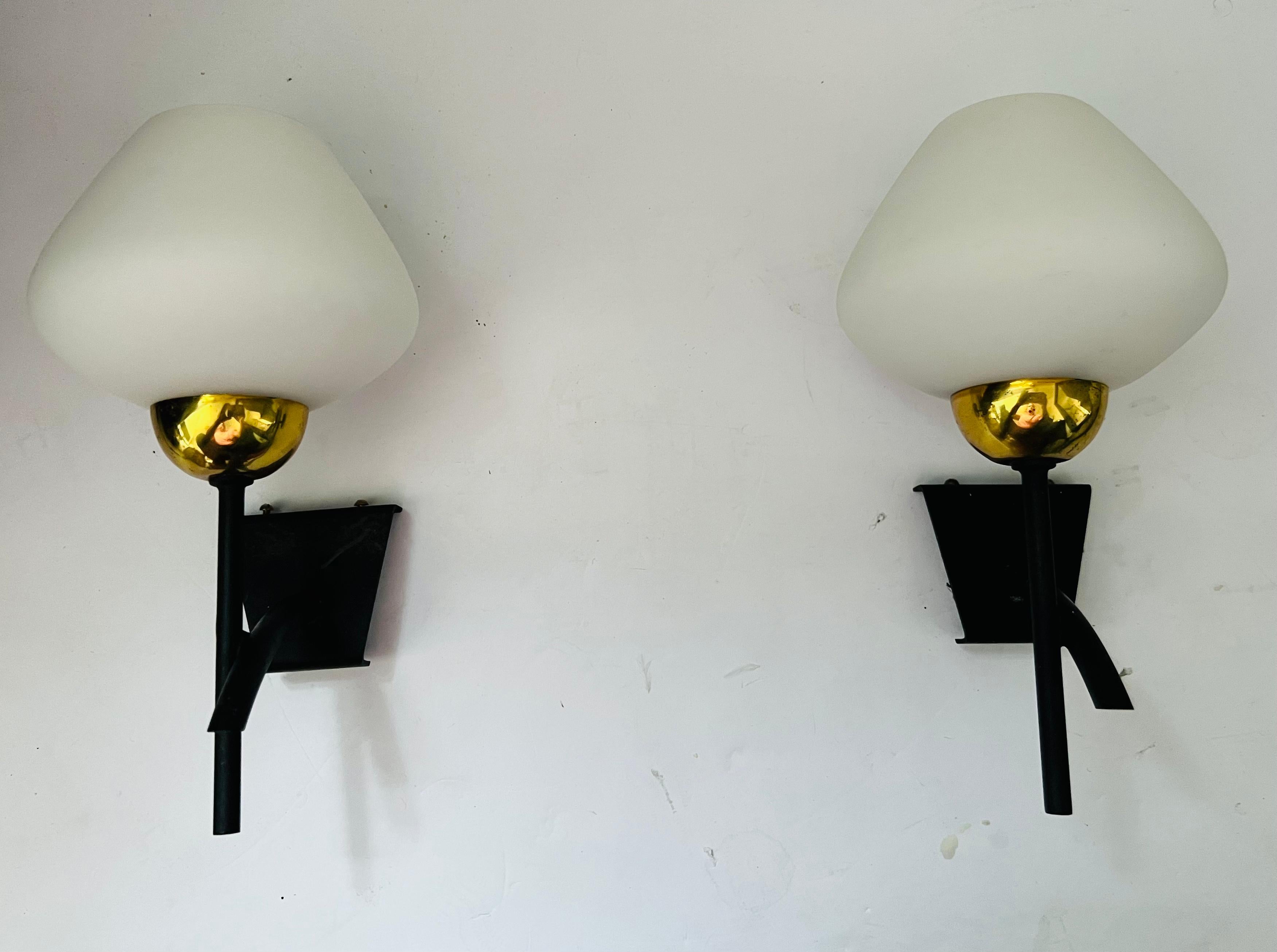 Mid-20th Century Pair of French 1960s Midcentury Lunel Wall Lamps Sconces For Sale