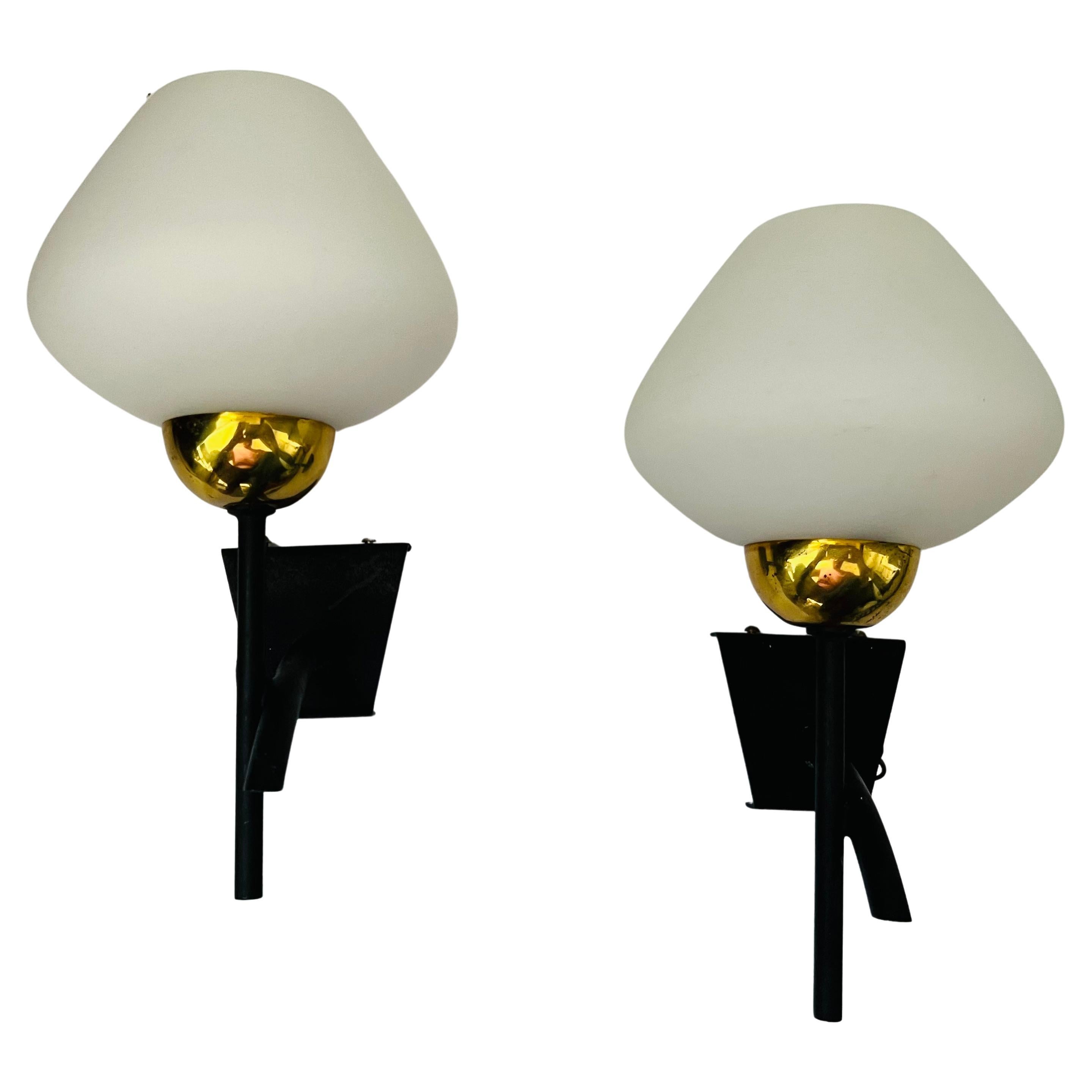 Pair of French 1960s Midcentury Lunel Wall Lamps Sconces