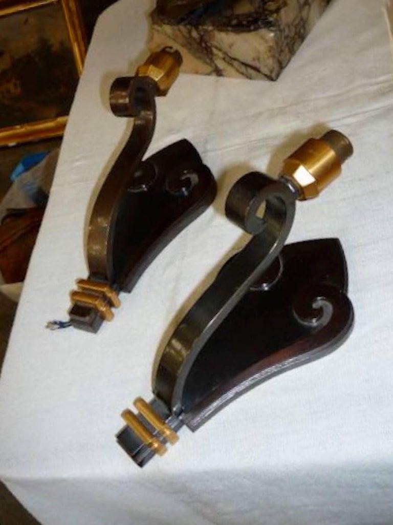 Pair of French 1960s Painted Iron Single Light Sconces In Good Condition For Sale In Santa Monica, CA