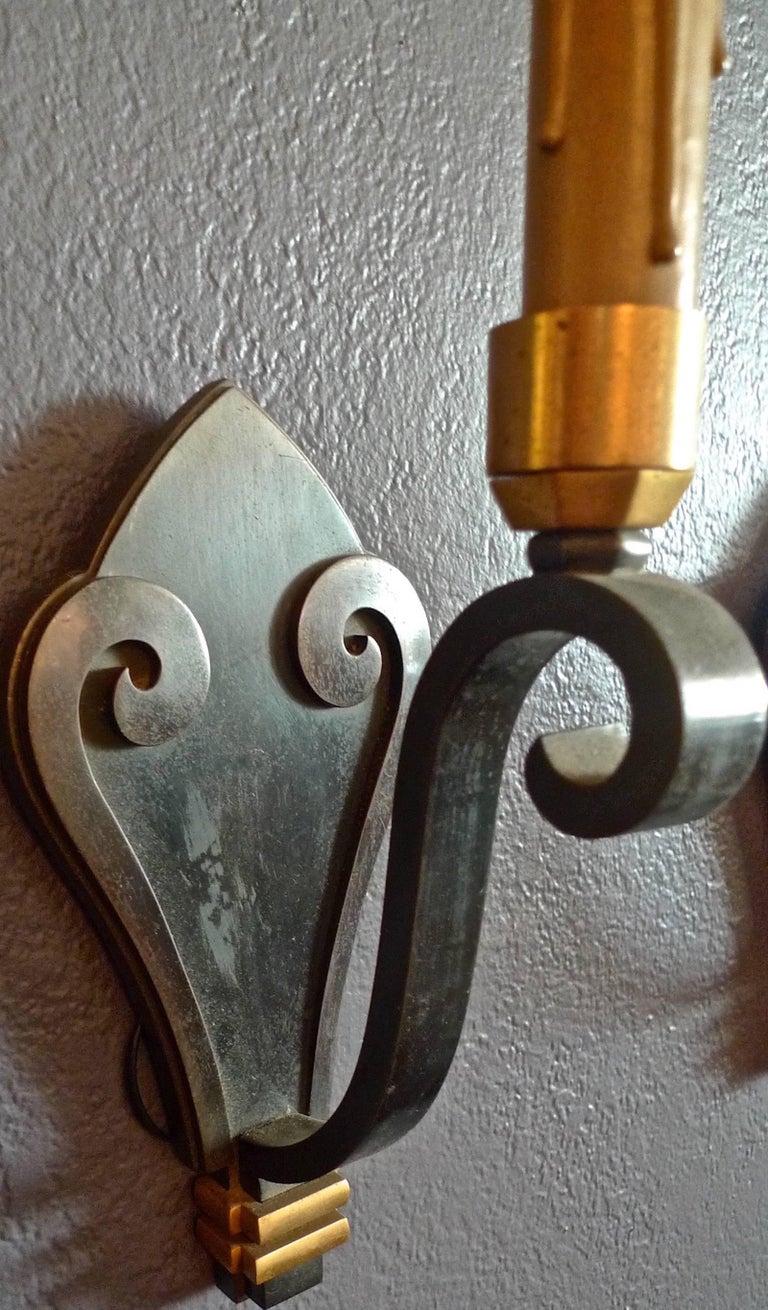 Pair of French 1960s Painted Iron Single Light Sconces For Sale 1