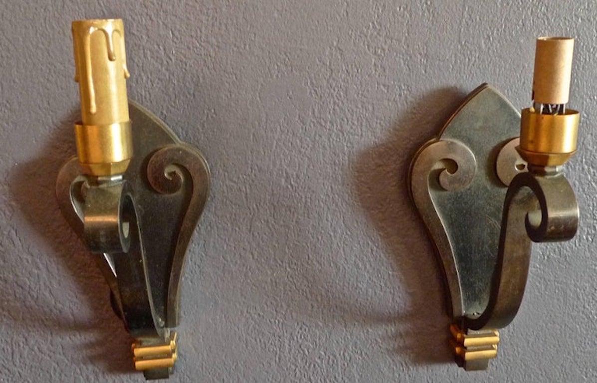 Pair of French 1960s Painted Iron Single Light Sconces For Sale 4