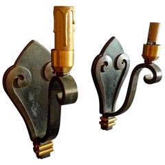 Pair of French 1960s Painted Iron Single Light Sconces