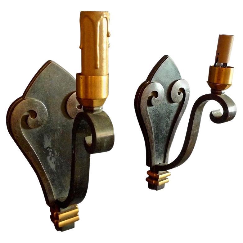 Pair of French 1960s Painted Iron Single Light Sconces For Sale