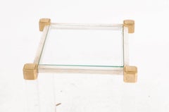Pair of French 1960s Pierre Vandel Metal, Brass, Lucite and Glass Side Tables