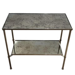 Pair of French 1960s Silver and Eglomise Glass Two Tier Side Tables