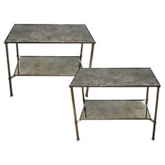 Pair of French 1960s Silver and Eglomise Glass Two Tier Side Tables