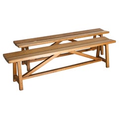 Pair of French 1960s Solid Teak Benches