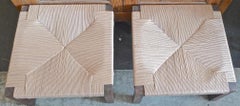 Pair of French 1960s Stained Walnut Stools with New Rush Seats